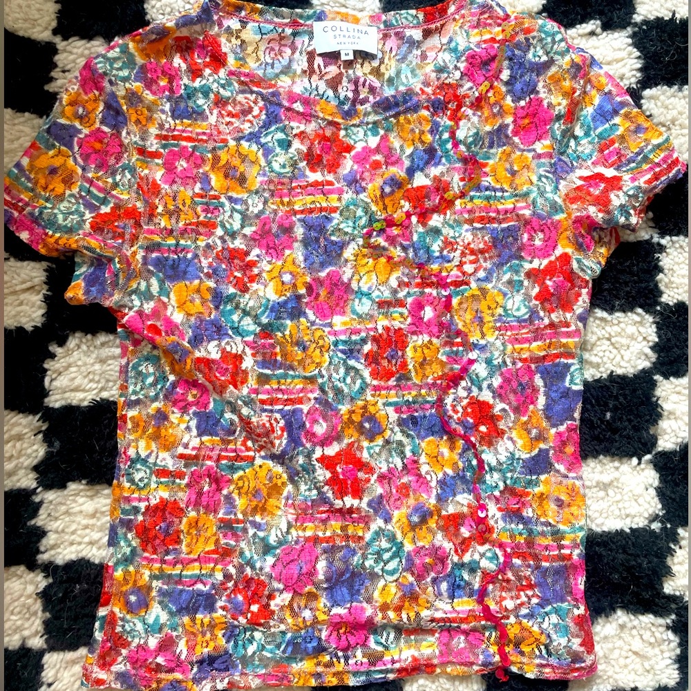 Collina Strada LACE SEQUIN CARDIO TEE -
FLOWER STRIPE